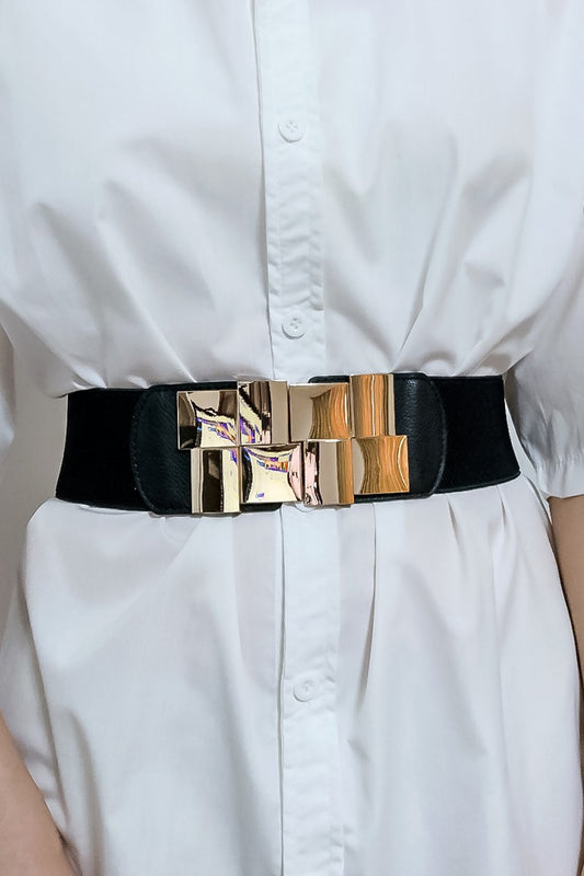 Geometric Buckle Elastic Wide Belt