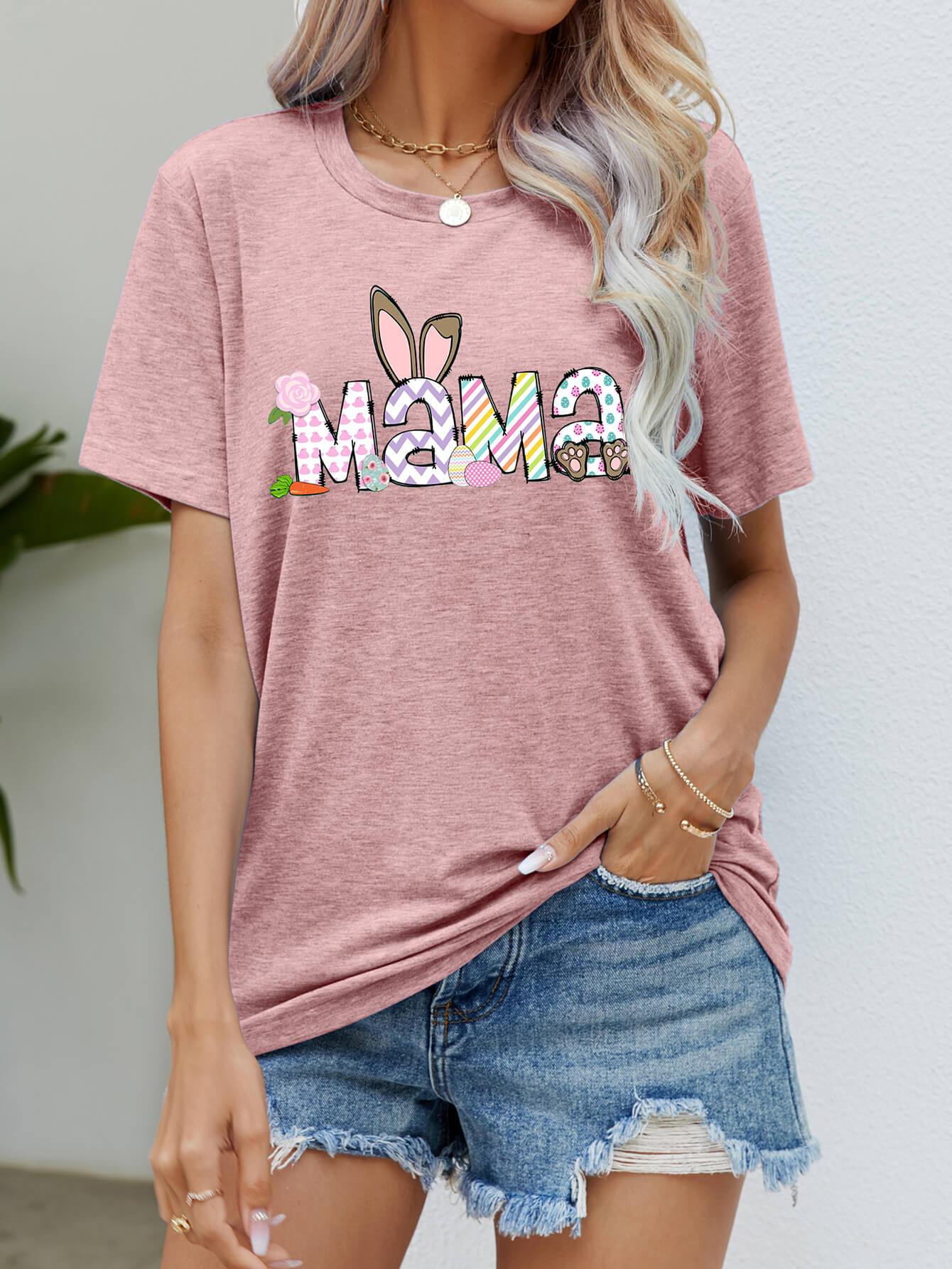 Easter MAMA Graphic Round Neck T-Shirt