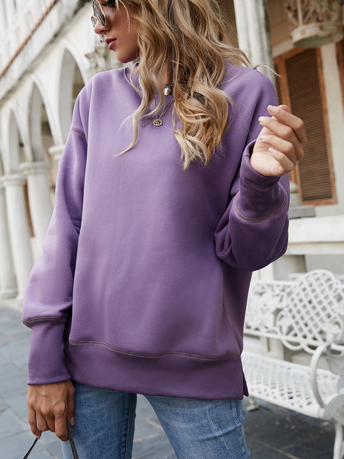 Dropped Shoulder Slit Sweatshirt