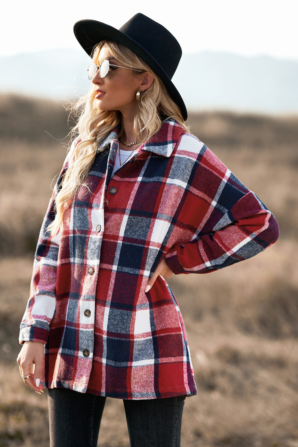 Plaid Dropped Shoulder Pocketed Shirt Jacket