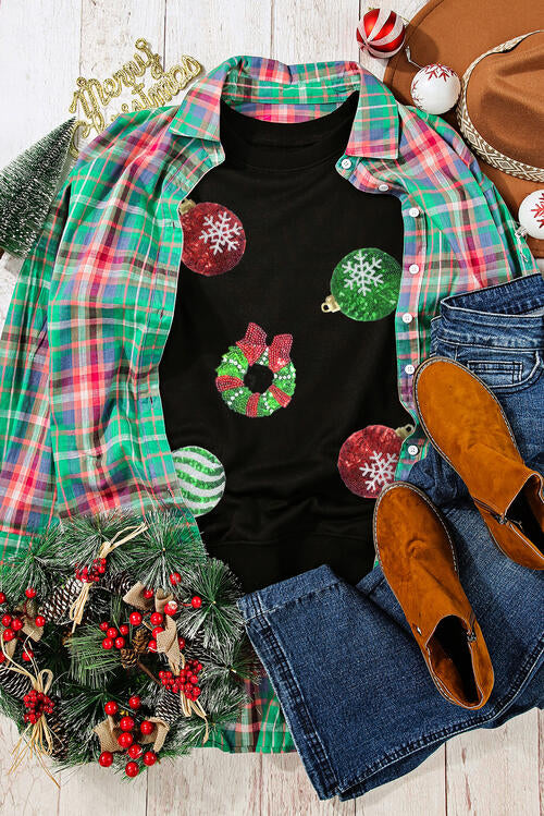 Sequin Patch Christmas Element Sweatshirt