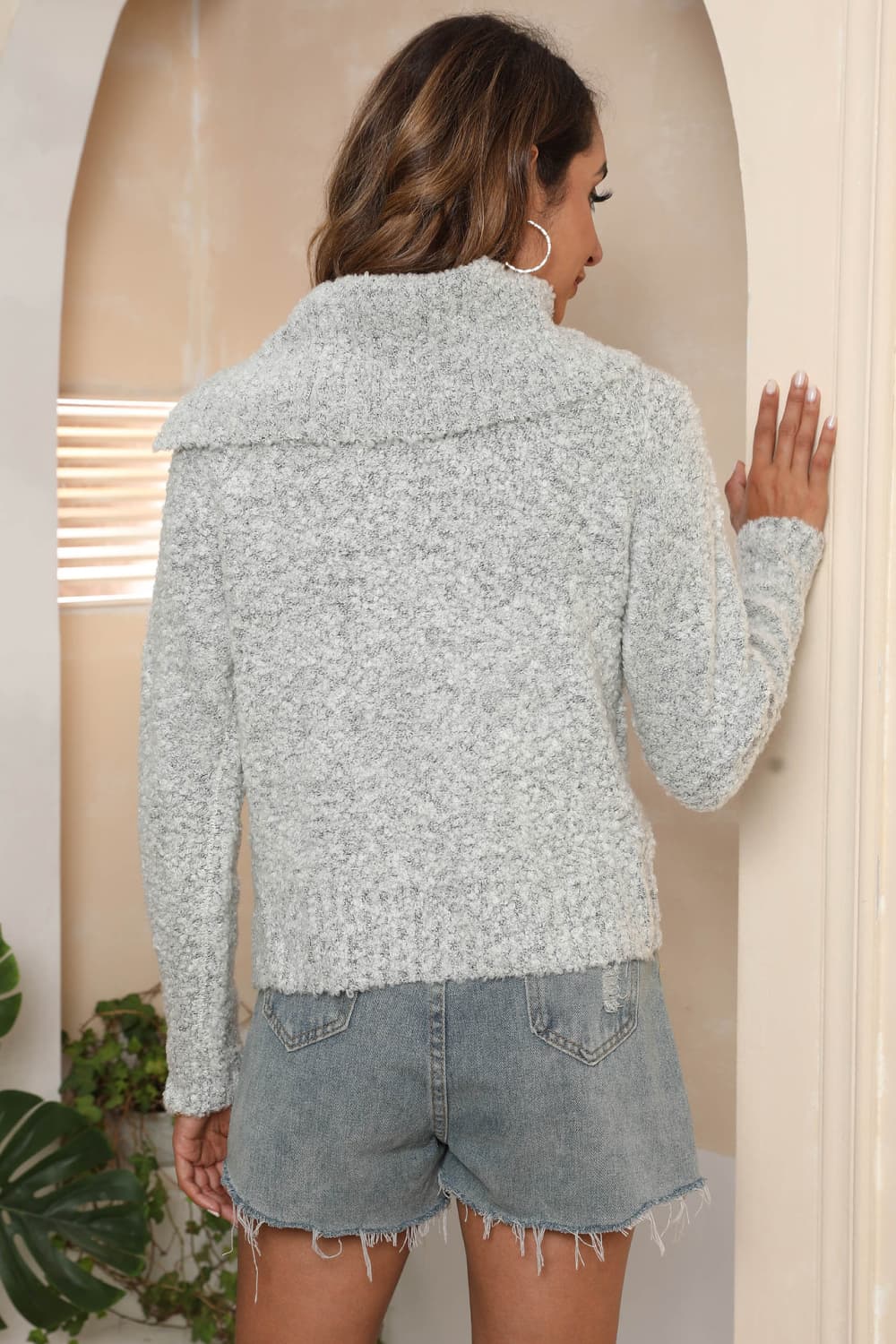 Asymmetrical Neck Long Sleeve Pullover Sweater