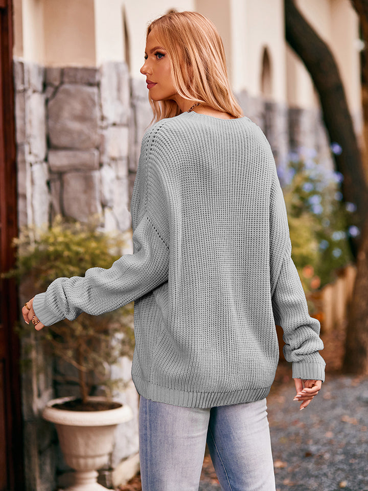 Waffle-Knit Long Sleeve Sweater