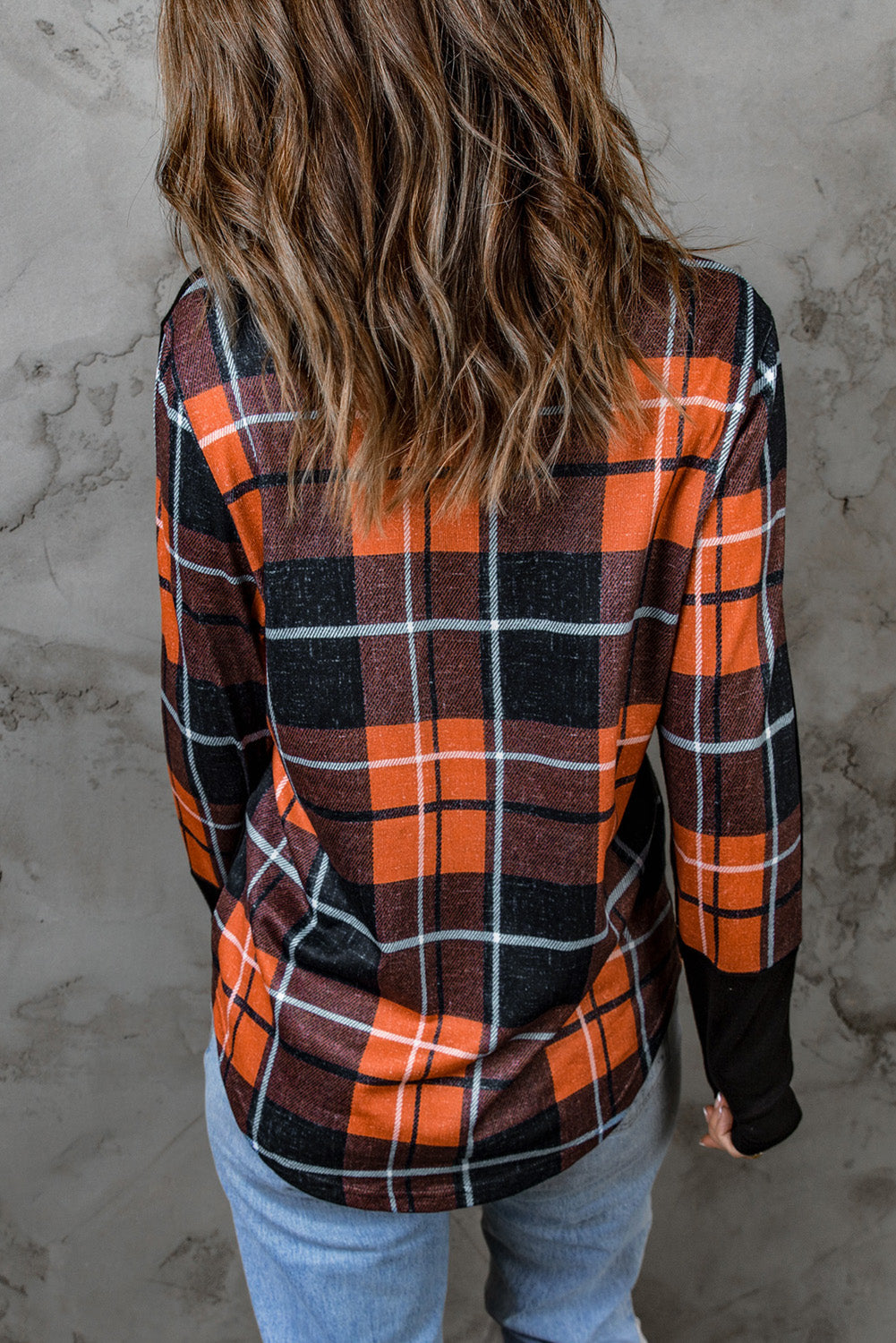 Plaid Color Block Long Sleeve Top