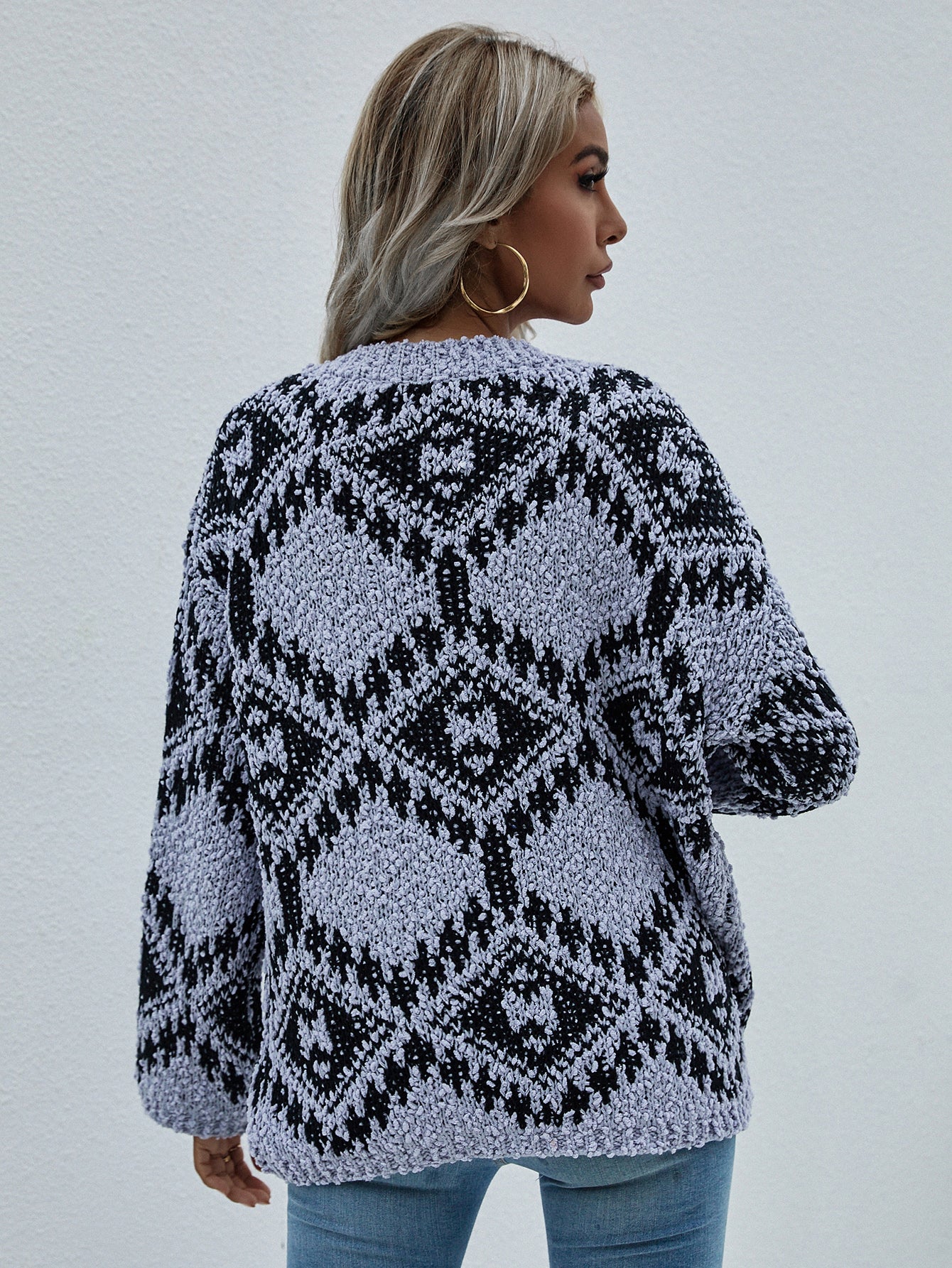 Geometric Print Chunky Knit Sweater