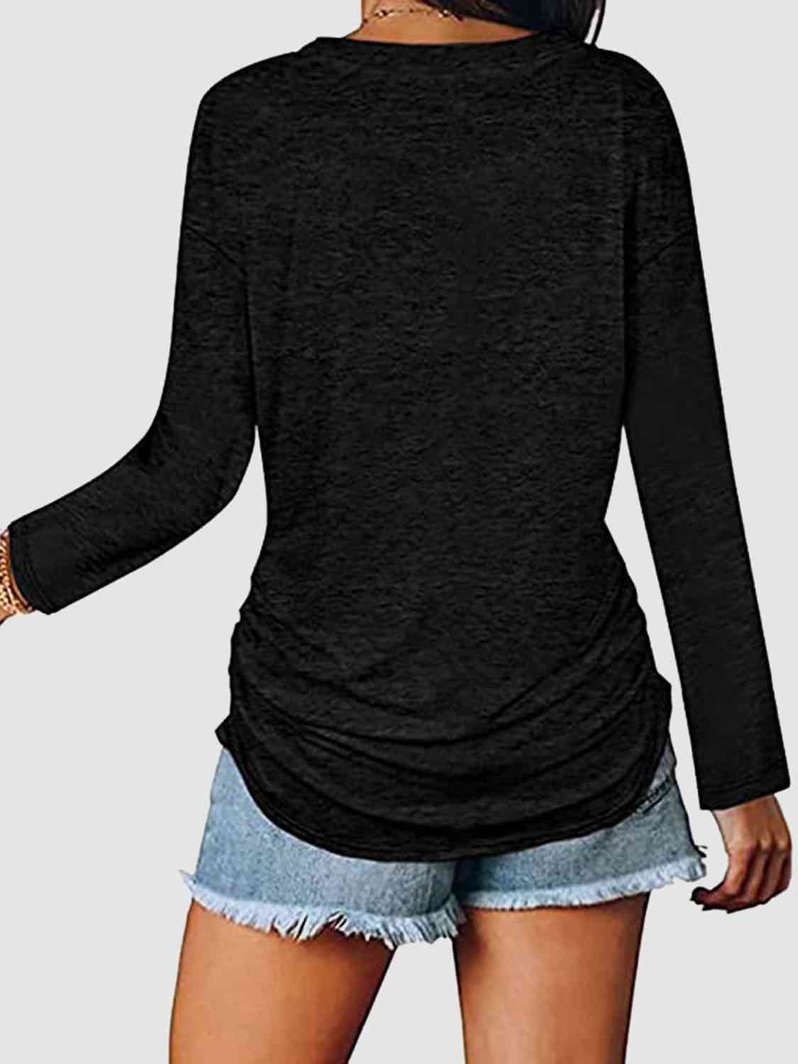 Ruched V-Neck Long Sleeve T-Shirt