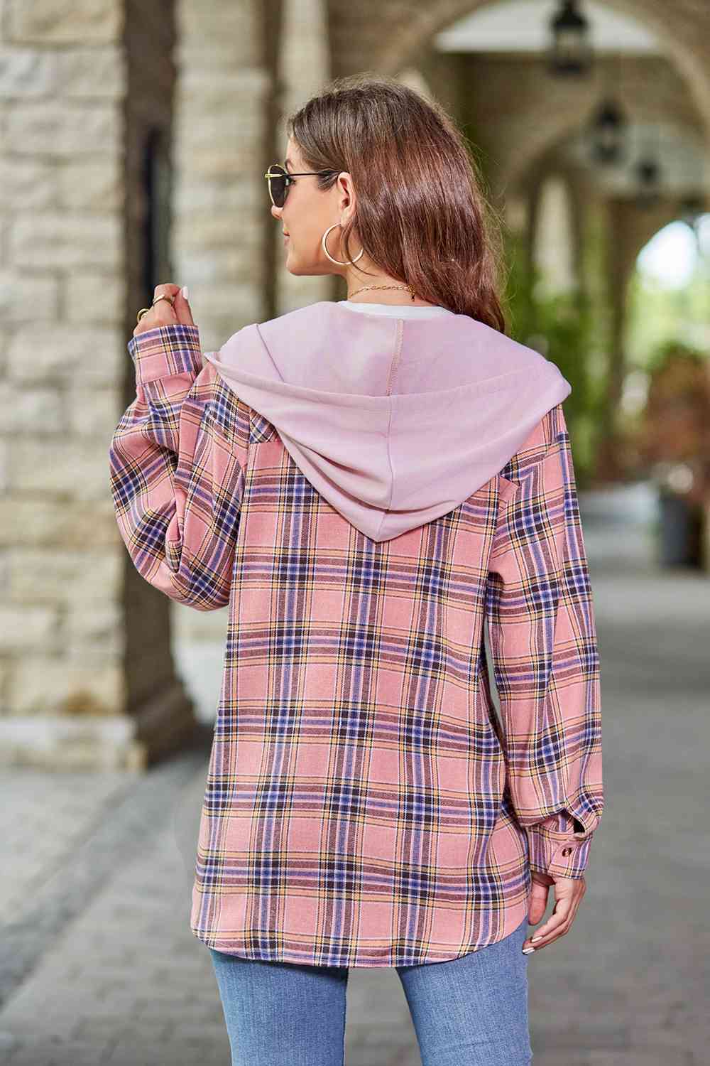 Plaid Long Sleeve Hooded Jacket