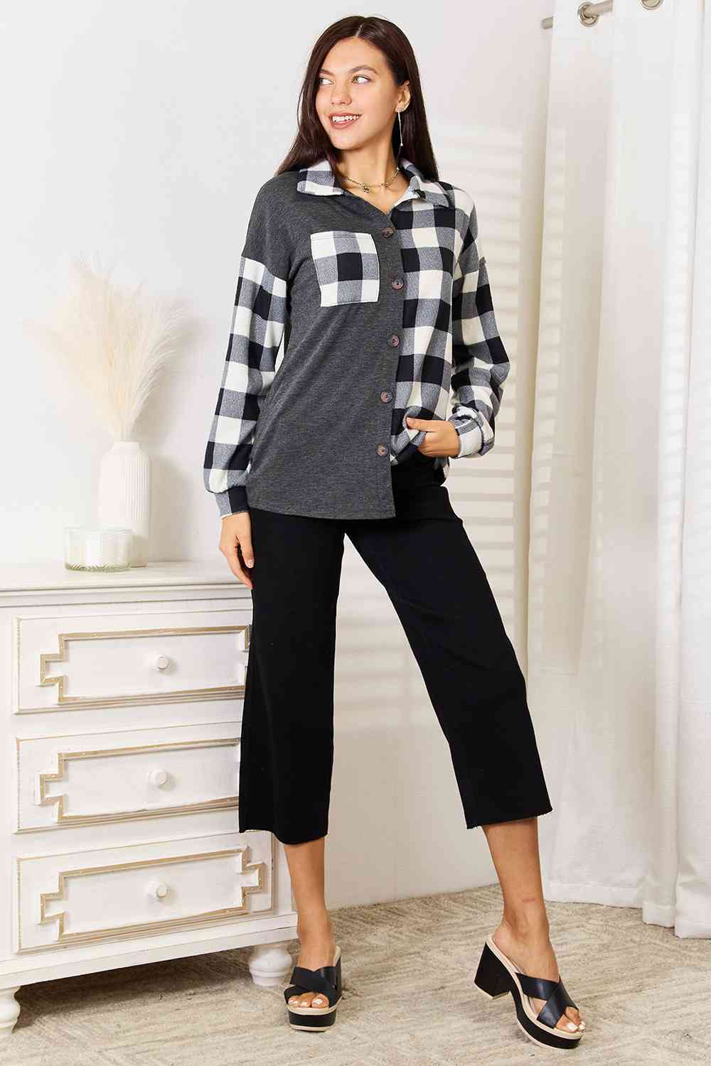 Heimish Solid Plaid Contrast Shacket