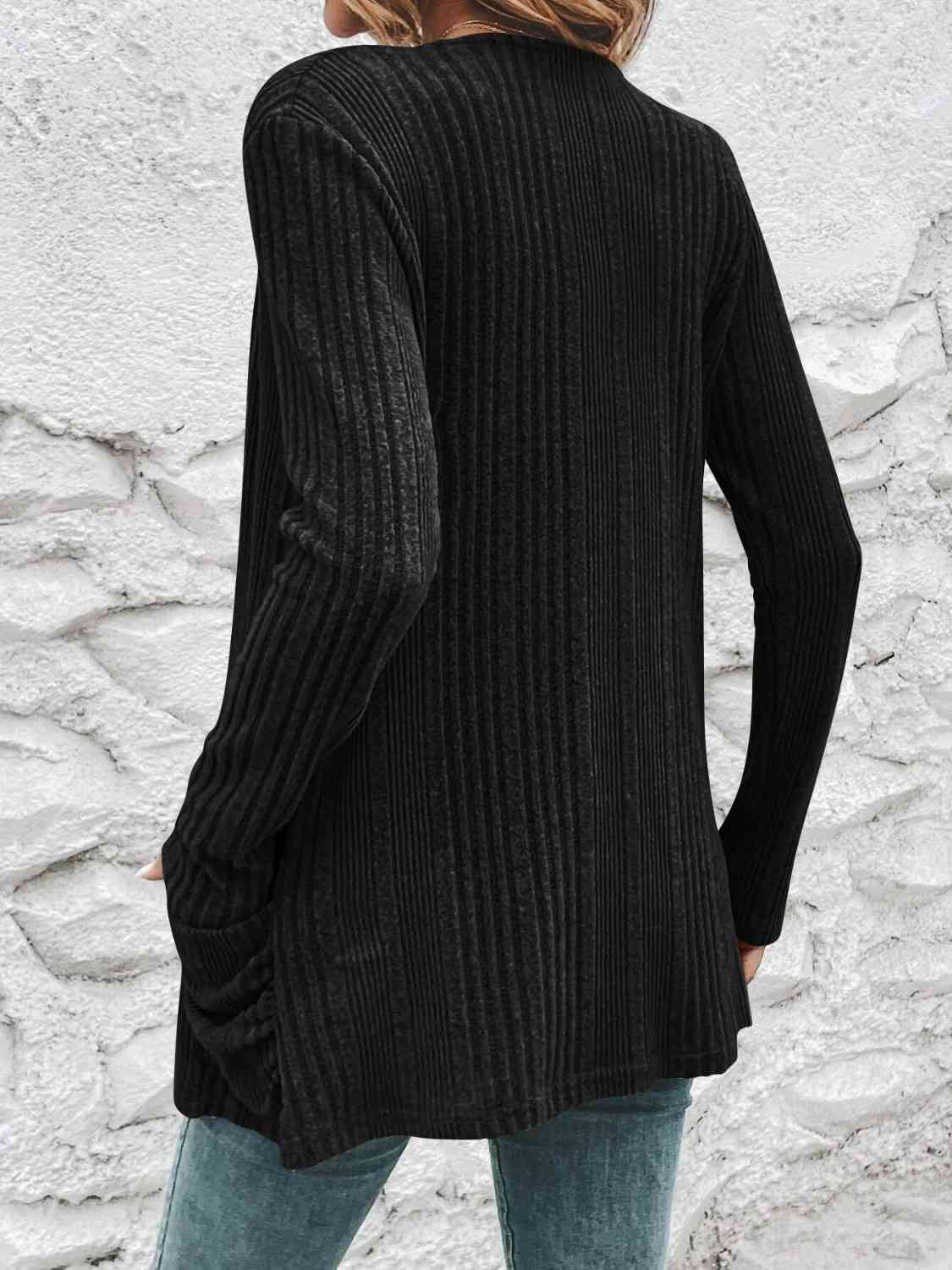 Ribbed Open Front Cardigan with Pockets