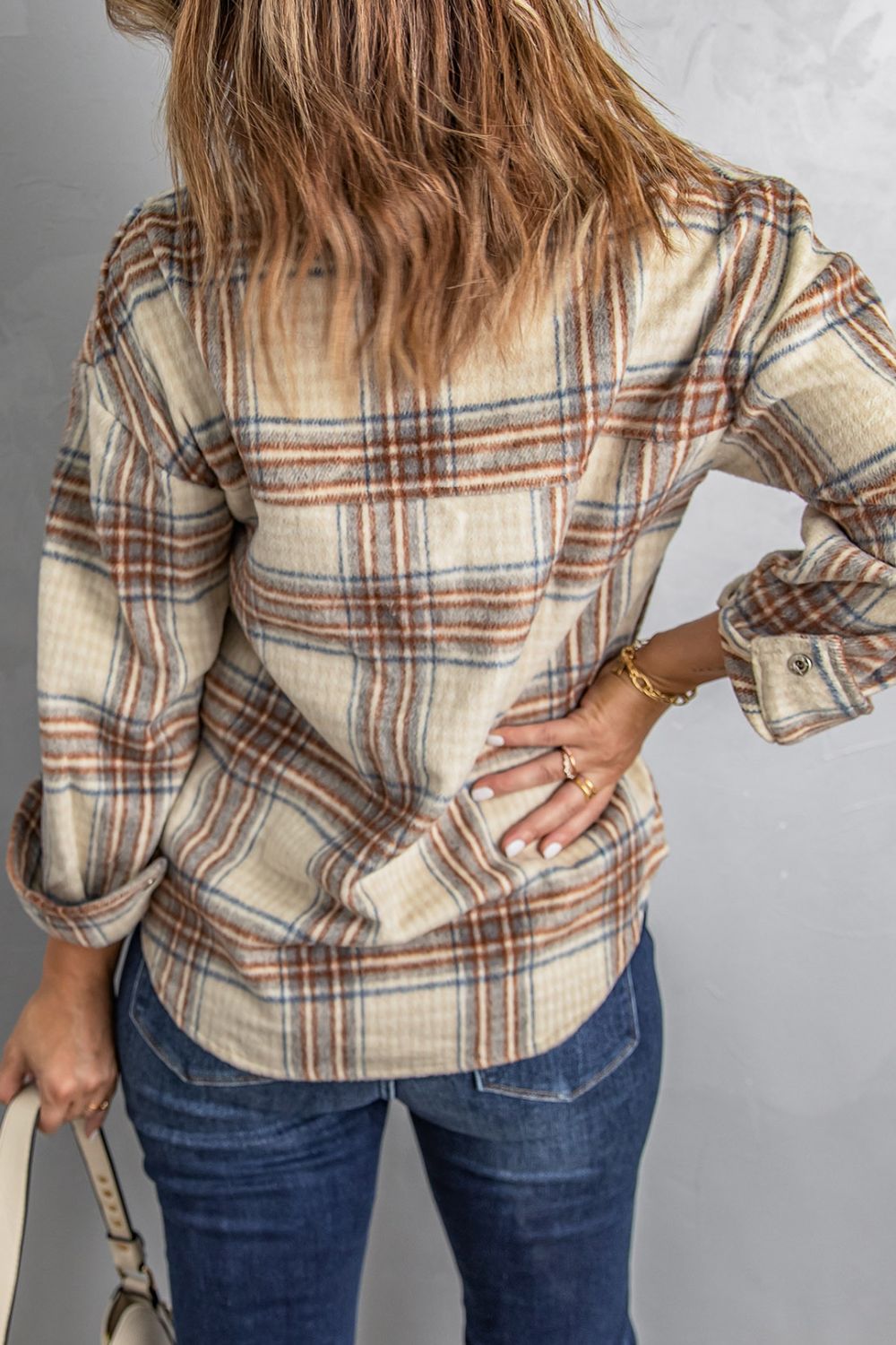 Plaid Half-Zip Collared Curved Hem Sweatshirt