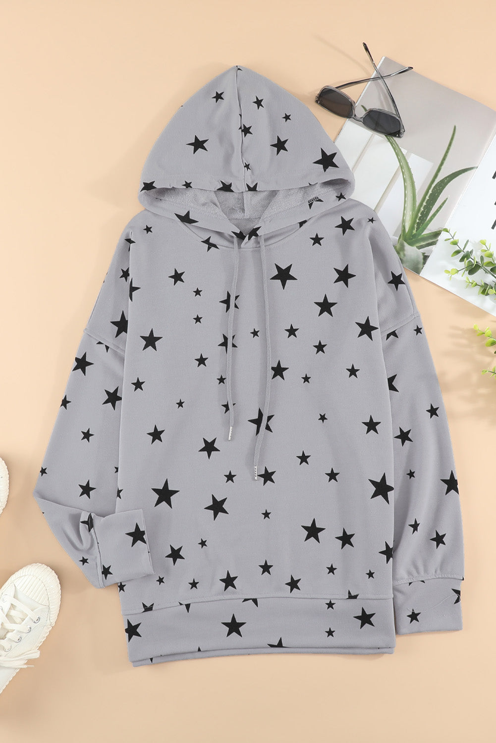 Star Print Drawstring Detail Hoodie