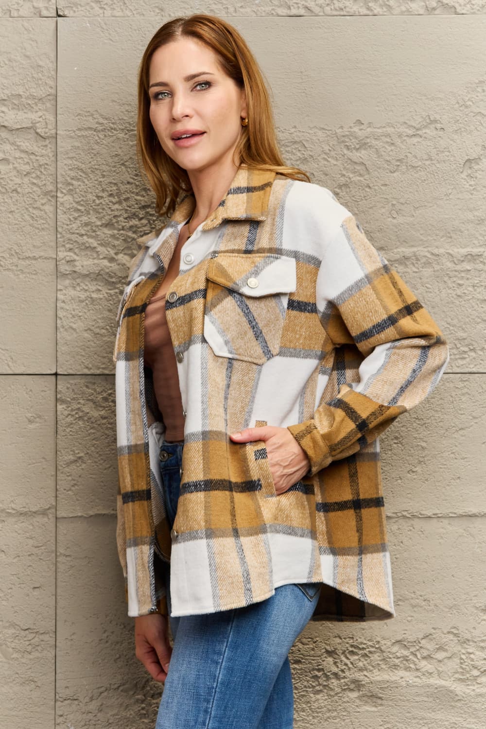 Plaid Dropped Shoulder Shirt Jacket