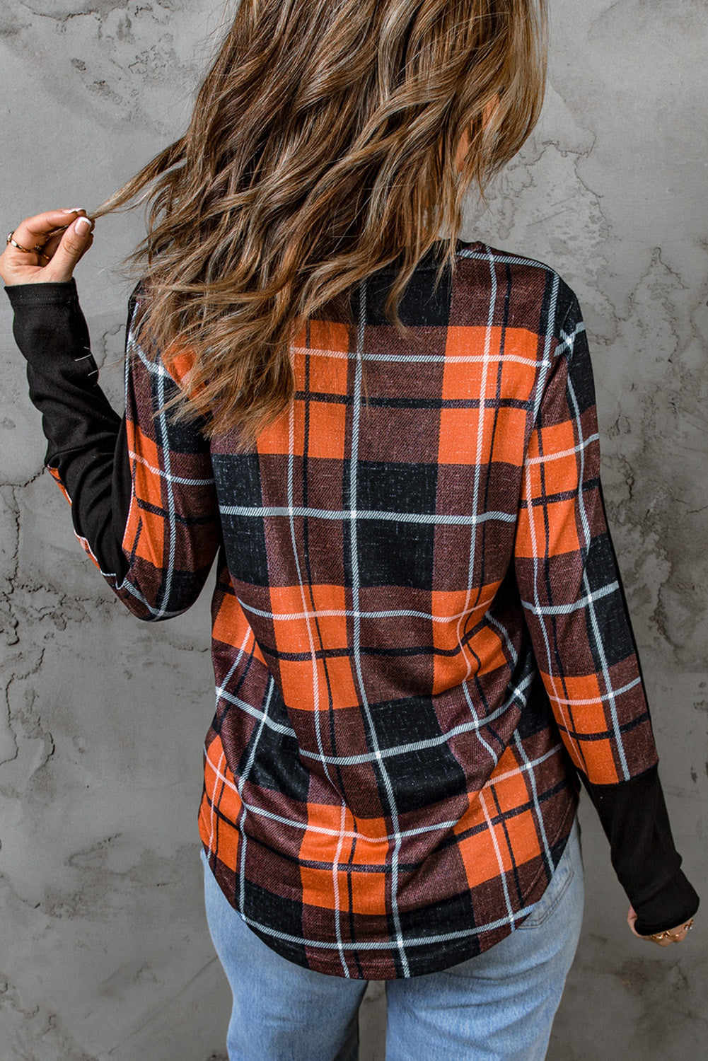 Plaid Color Block Long Sleeve Top