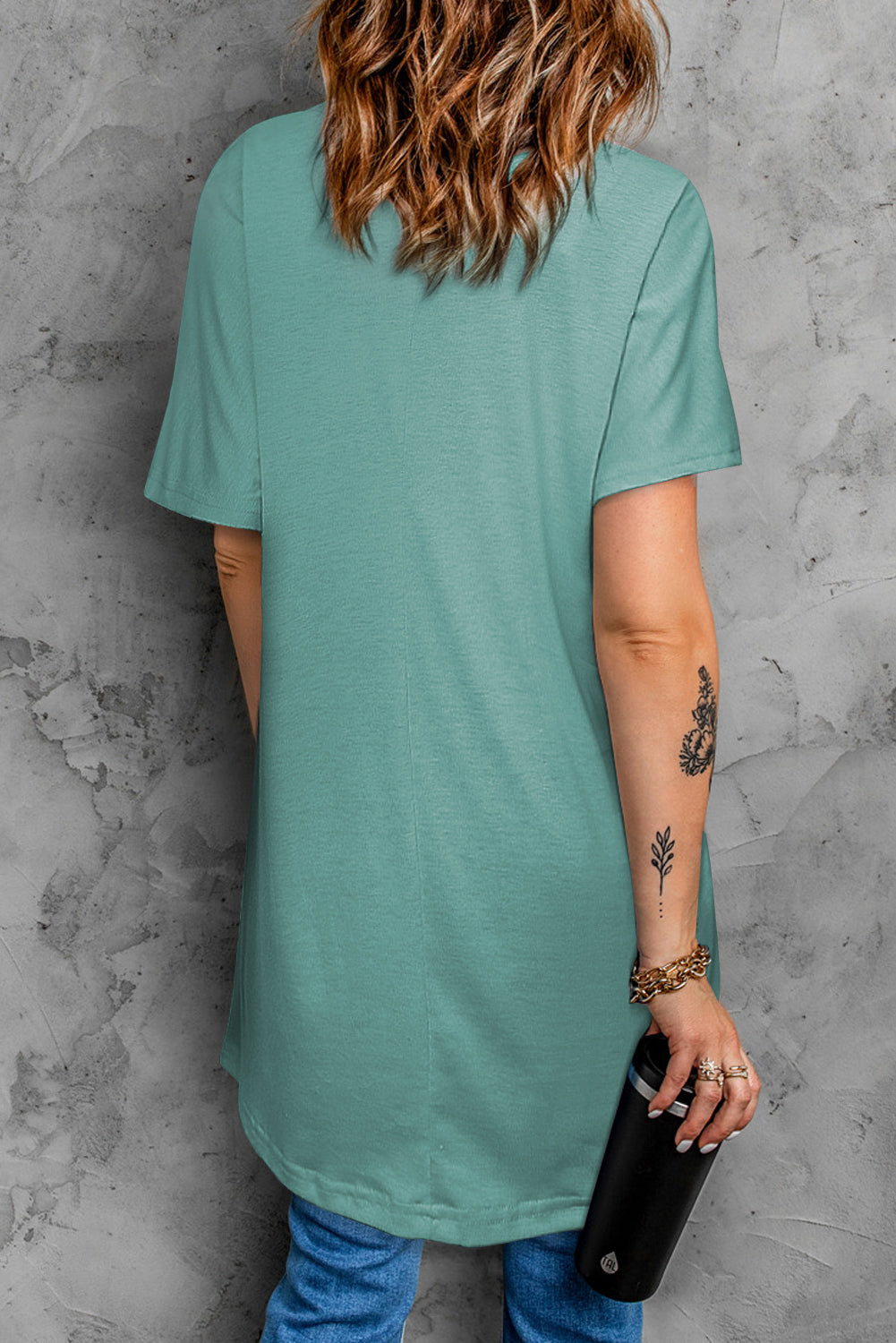 Round Neck Short Sleeve Tunic Tee