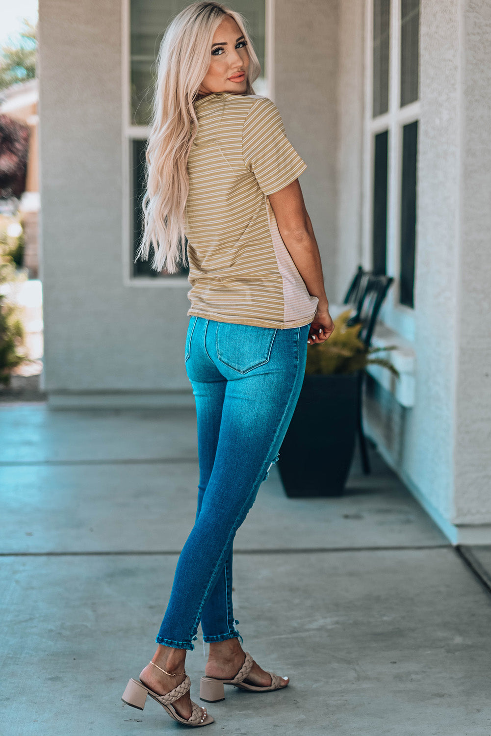 Striped Contrast T-Shirt with Breast Pocket