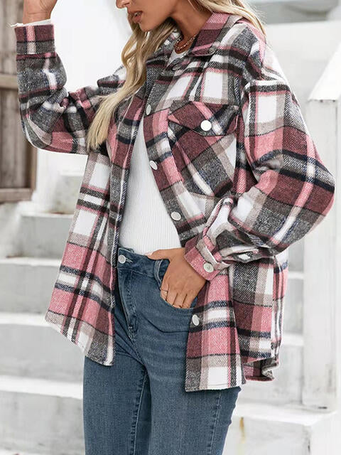 Plaid Collared Neck Button Down Jacket