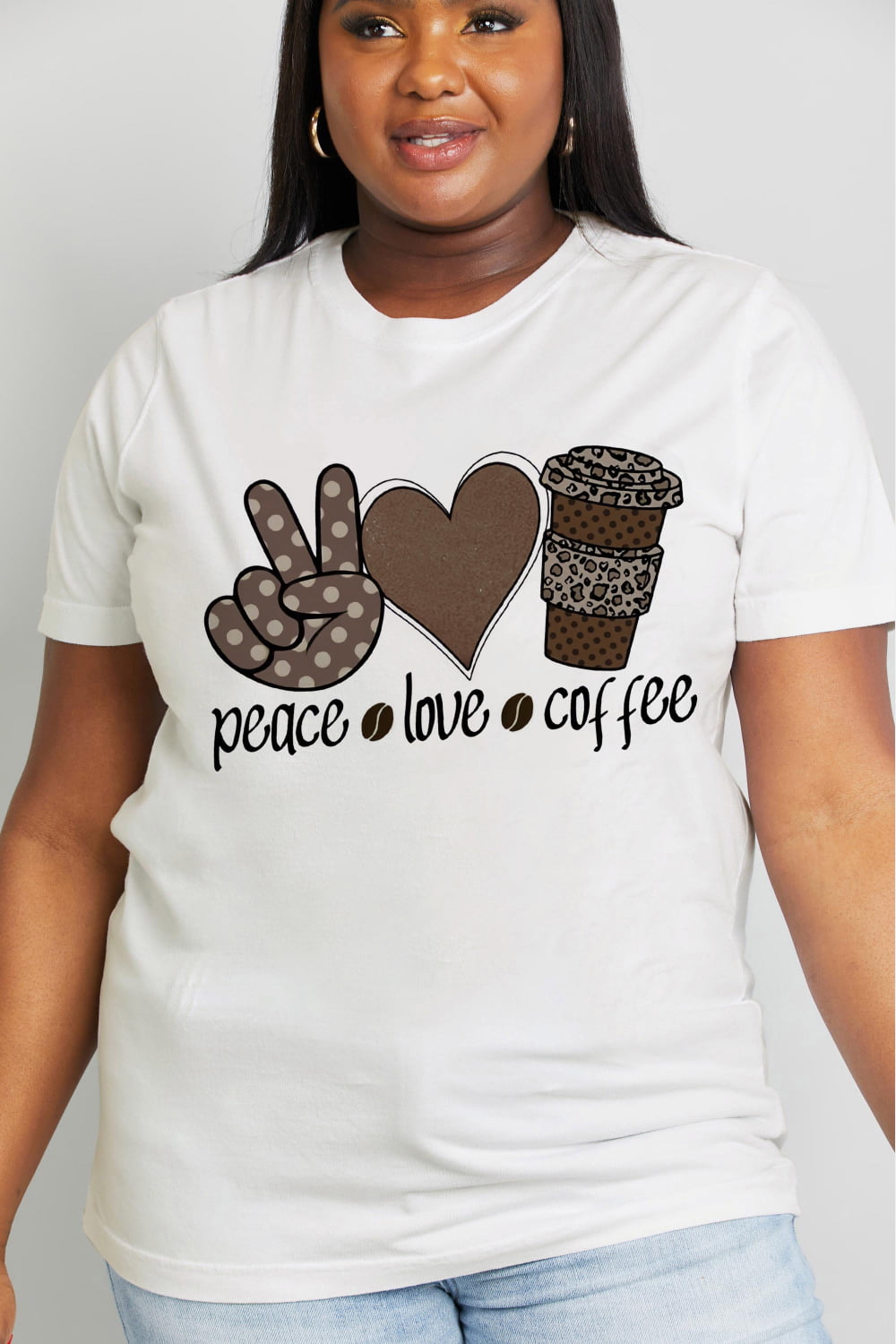 Simply Love Full Size PEACE  LOVE  COFFEE Graphic Cotton Tee
