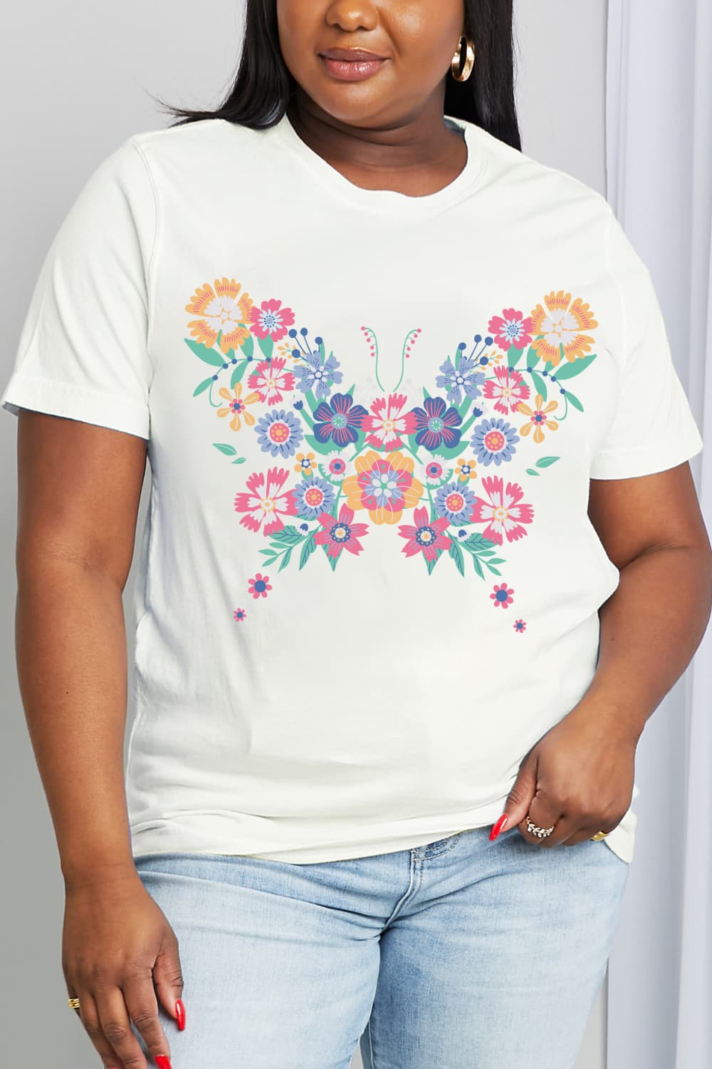 Simply Love Full Size Flower Butterfly Graphic Cotton Tee