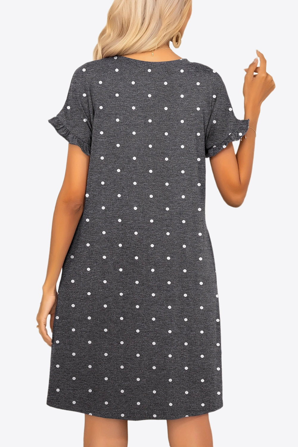 Flounce Sleeve Round Neck Dress with Pockets