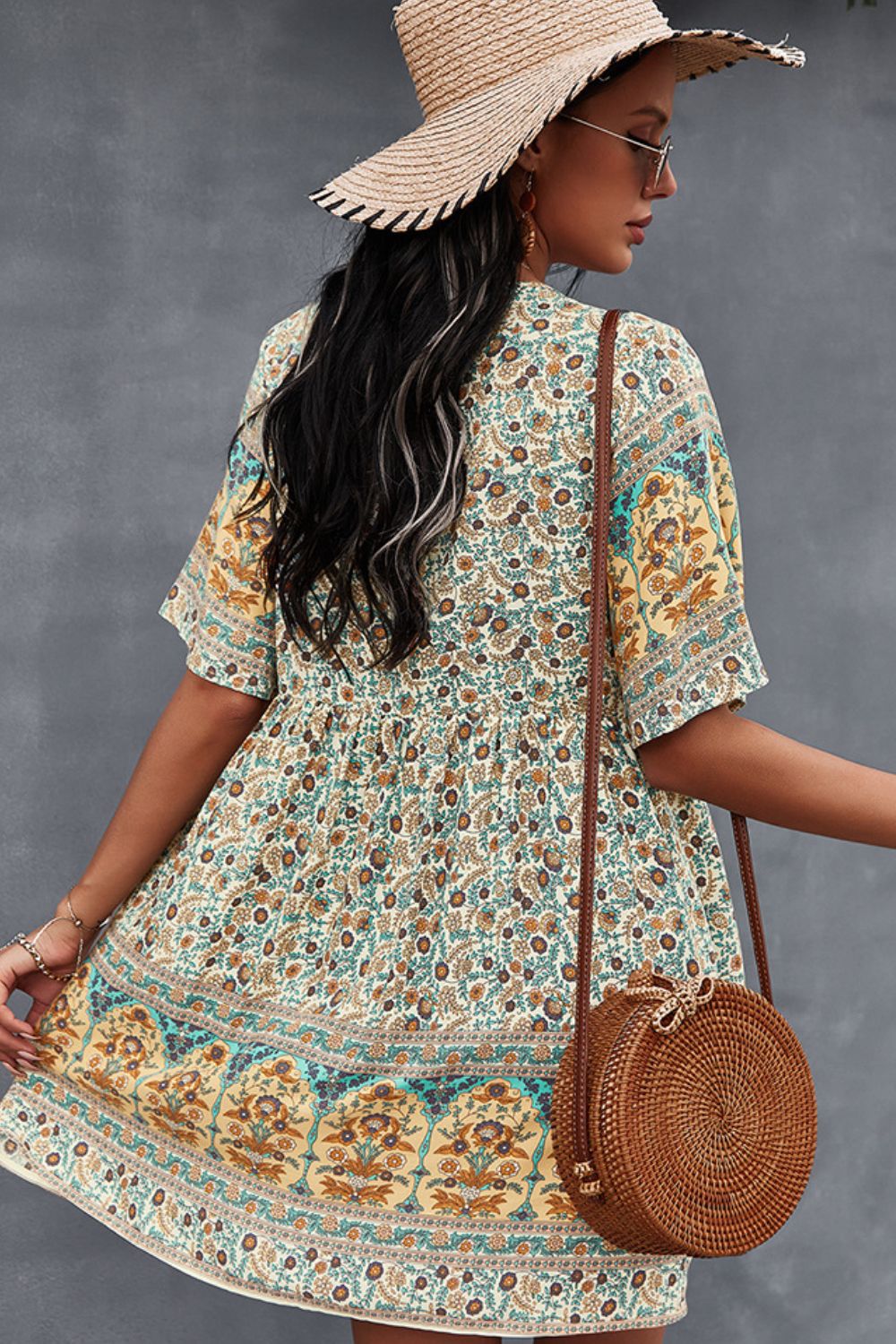 Bohemian V-Neck Half Sleeve Dress