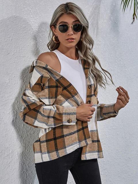 Plaid Button Down Collared Jacket