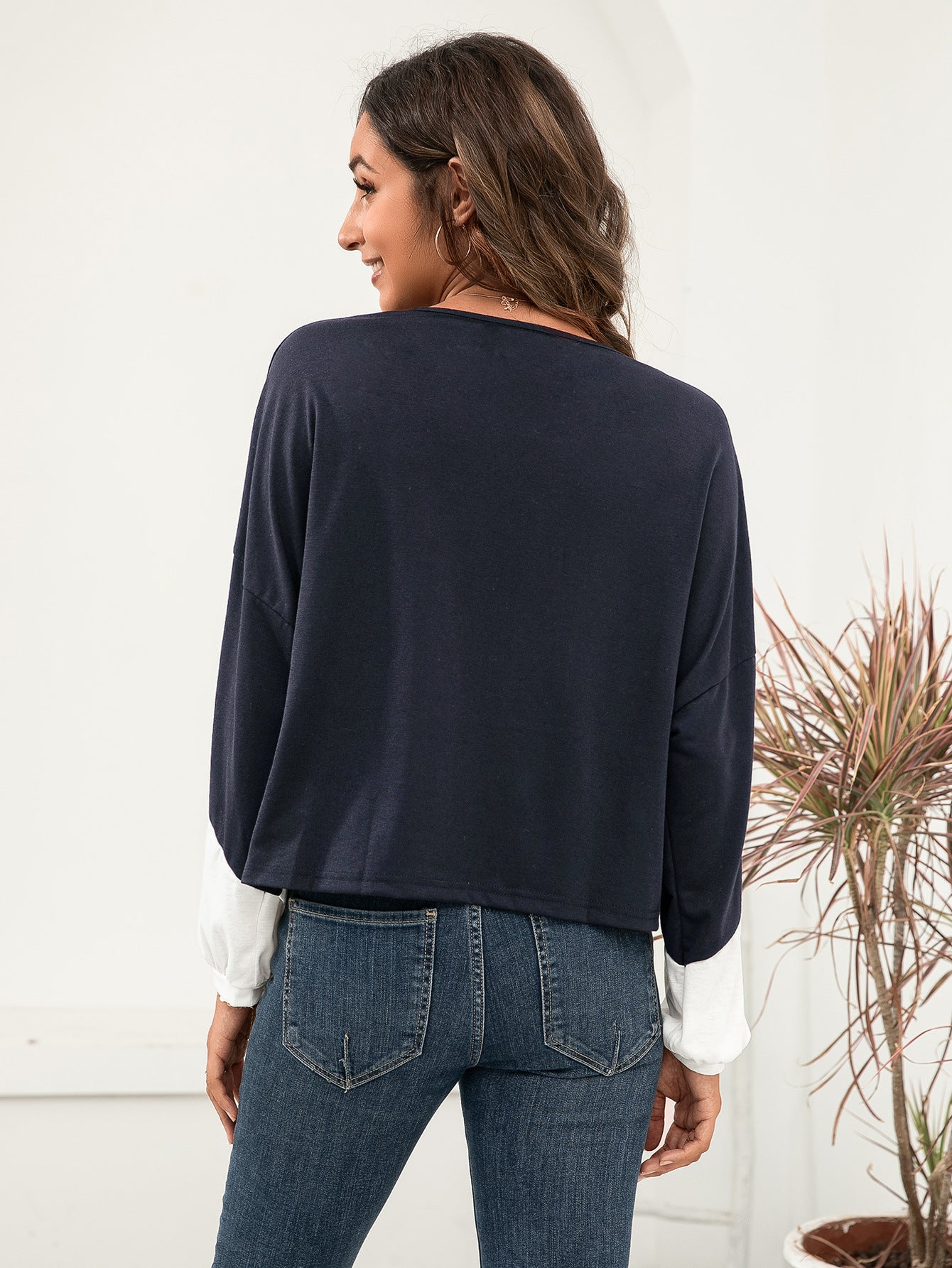 Three-Tone Color Block Dropped Shoulder Long Sleeve Tee