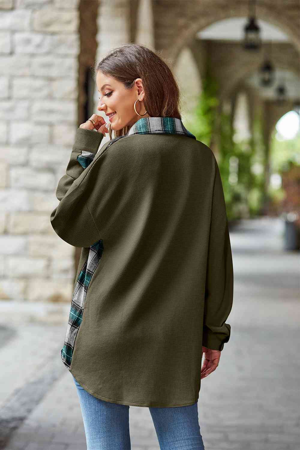 Plaid Collared Dropped Shoulder Jacket