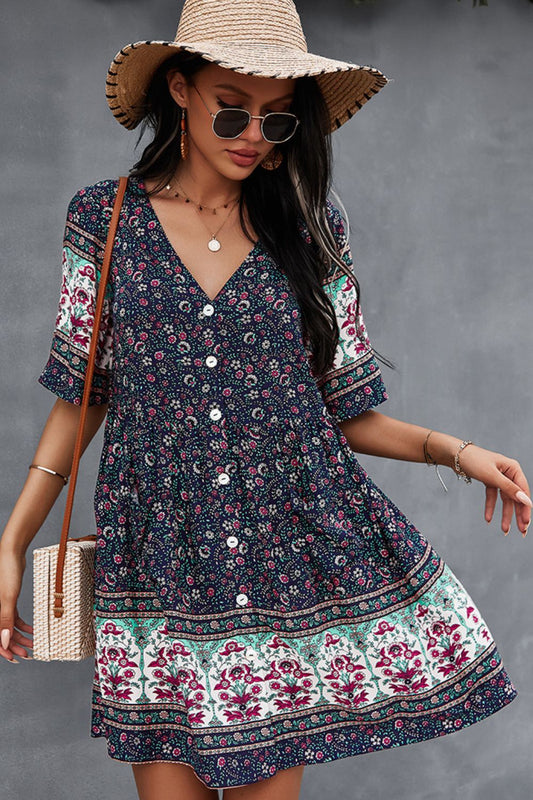 Bohemian V-Neck Half Sleeve Dress