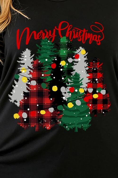 Plus Size Christmas Tree Striped Round Neck T-Shirt