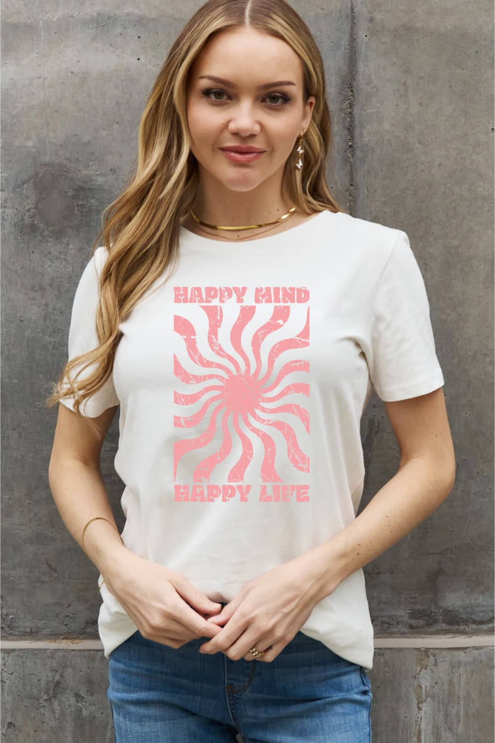 Simply Love Full Size HAPPY MIND HAPPY LIFE Graphic Cotton Tee