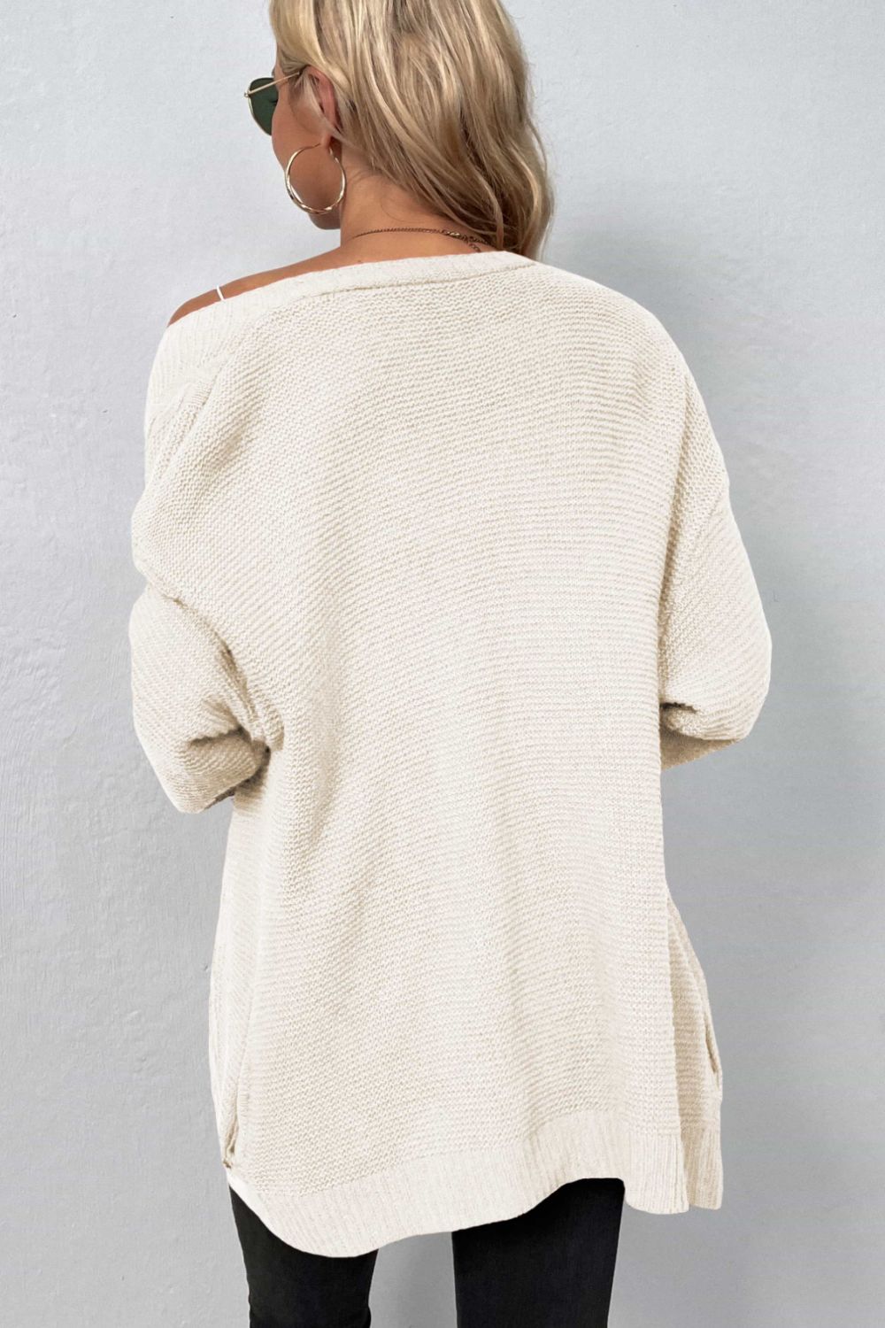 Cable-Knit Open Front Cardigan with Pockets