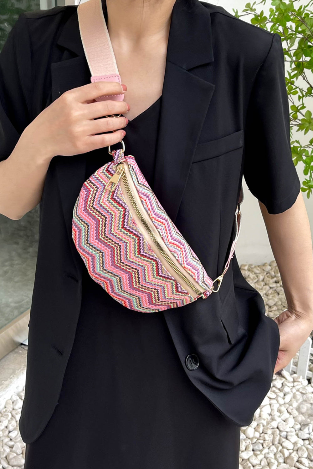 Chevron Straw Sling Bag