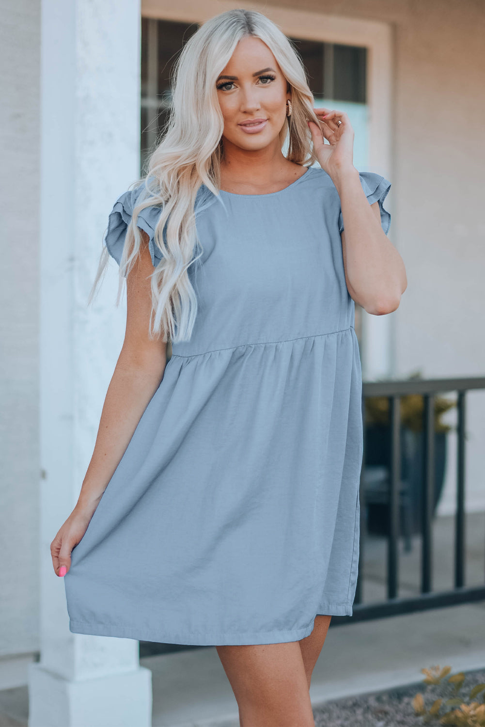 Flutter Sleeve Ruched Mini Dress