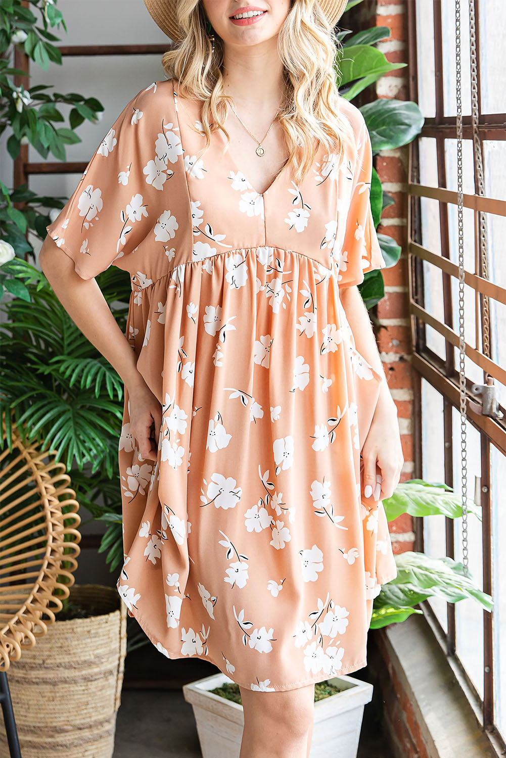 Floral V-Neck Pocket A-Line Dress