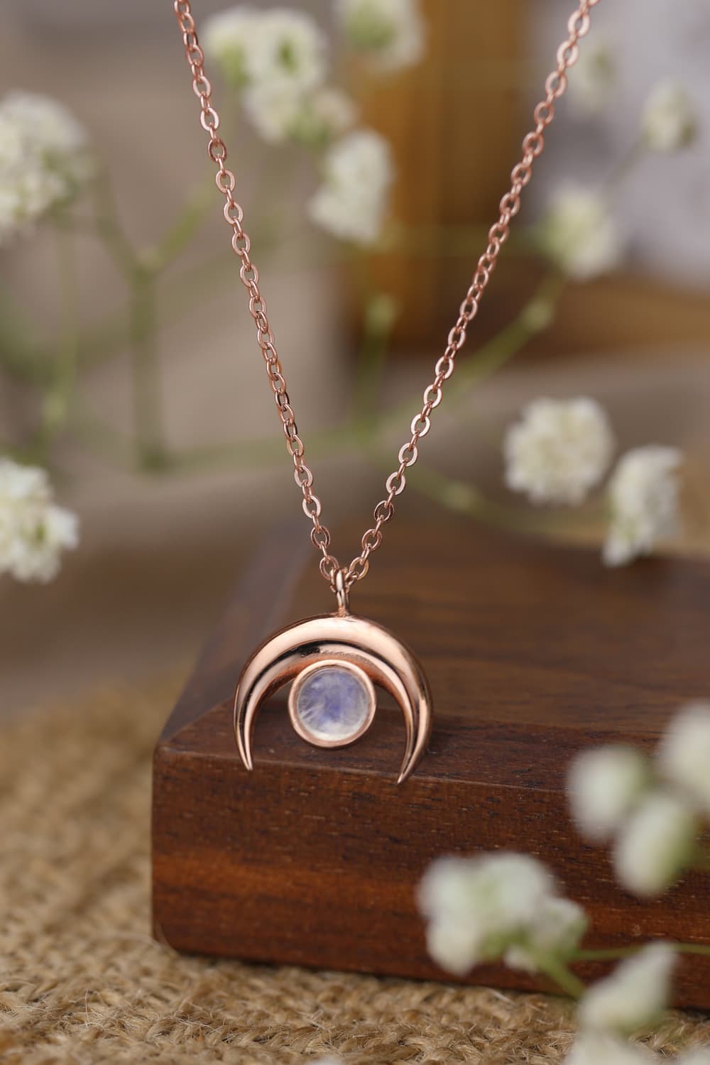 High Quality Natural Moonstone Moon Pendant 925 Sterling Silver Necklace