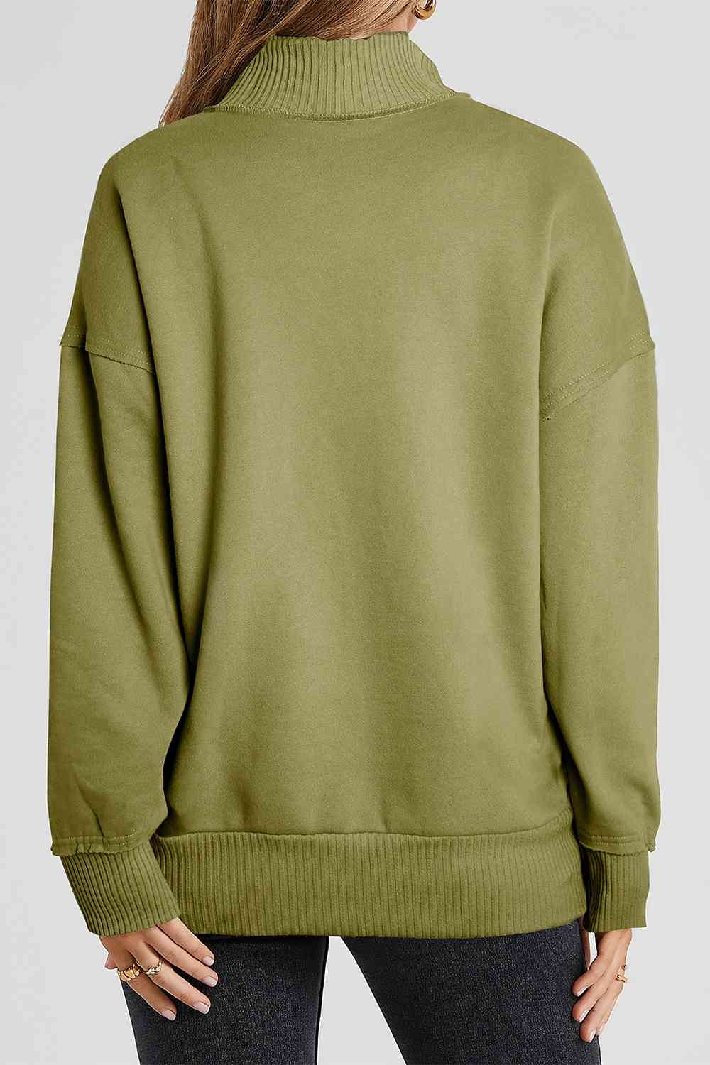 Half Snap Drop Shoulder Long Sleeve Sweatshirt