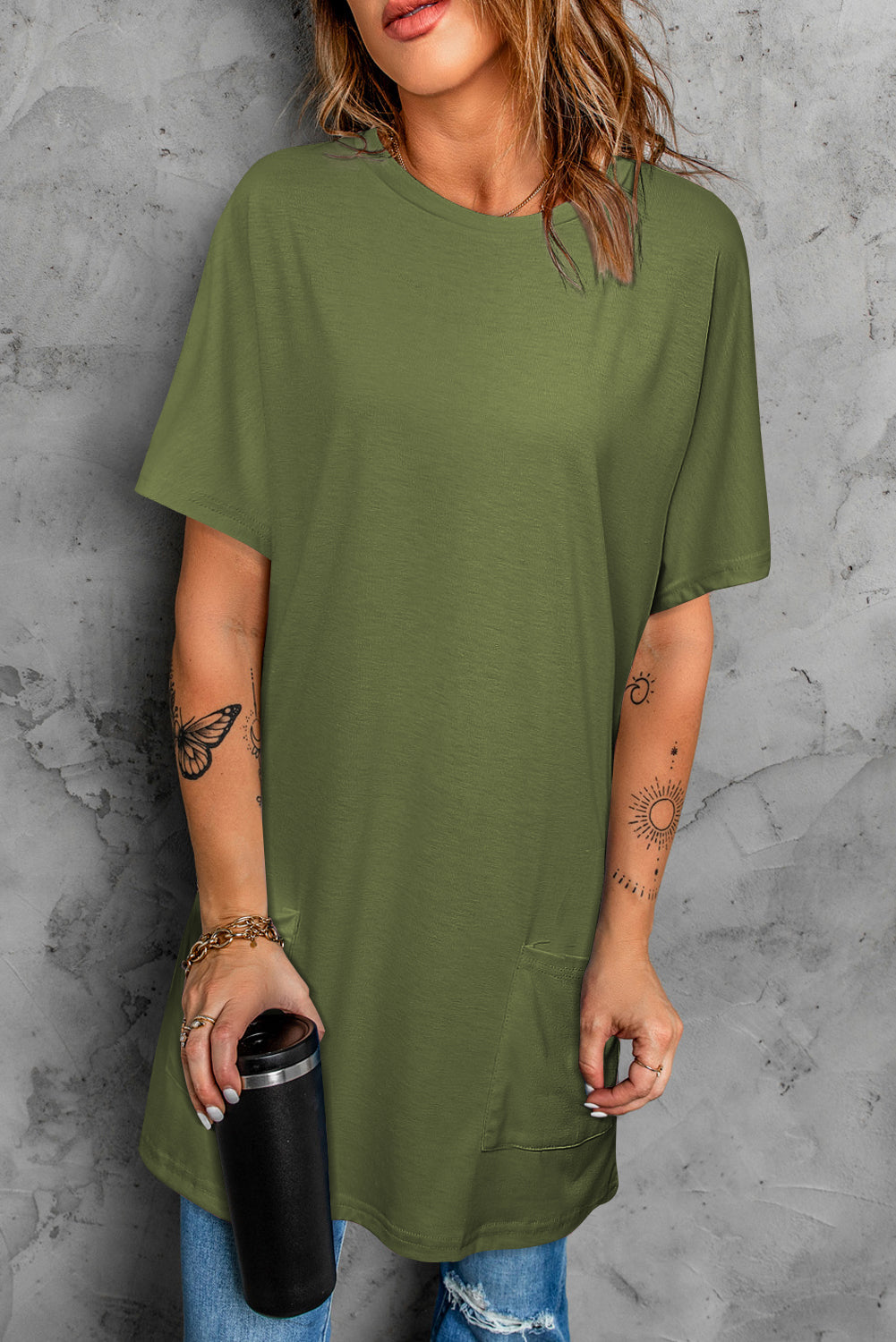 Round Neck Short Sleeve Tunic Tee