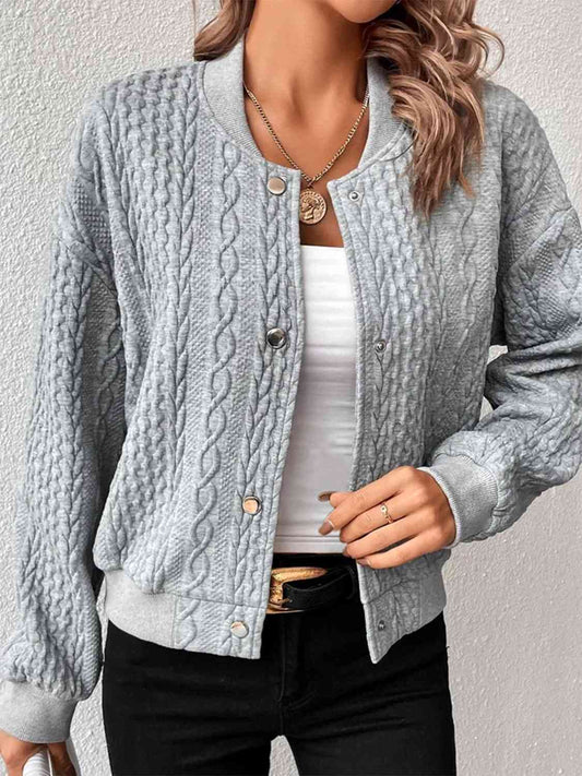 Cable-Knit Snap Down Long Sleeve Jacket