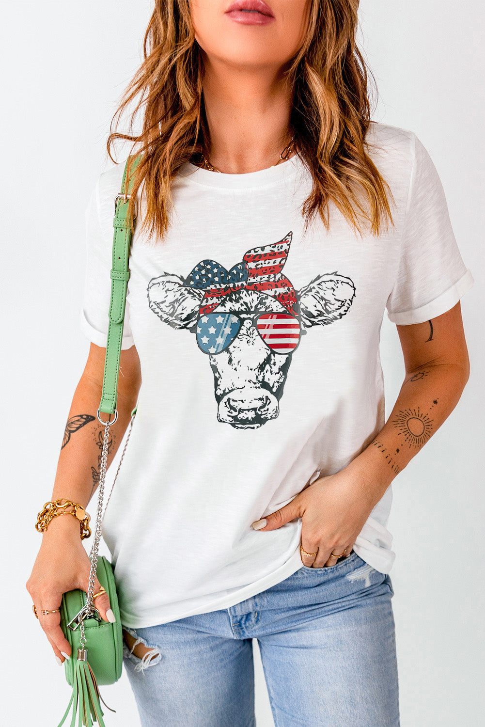 US Flag Cow Graphic Short Sleeve Tee