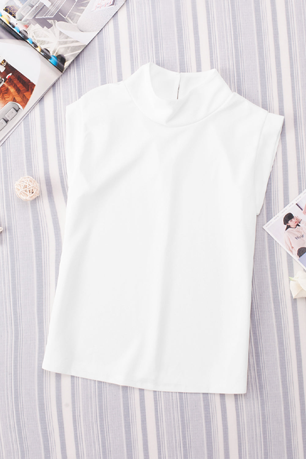 Mock Neck Cap Sleeve Blouse