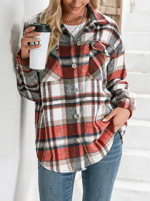 Plaid Collared Neck Button Down Jacket