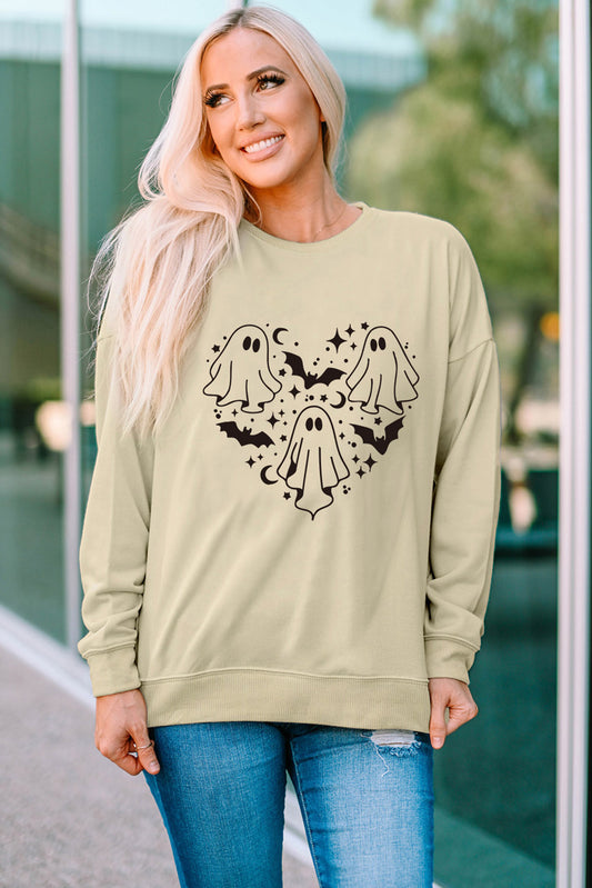 Round Neck Dropped Shoulder Ghost Graphic Sweatshirt