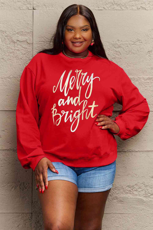 Simply Love Full Size MERRY AND BRIGHT Graphic Sweatshirt