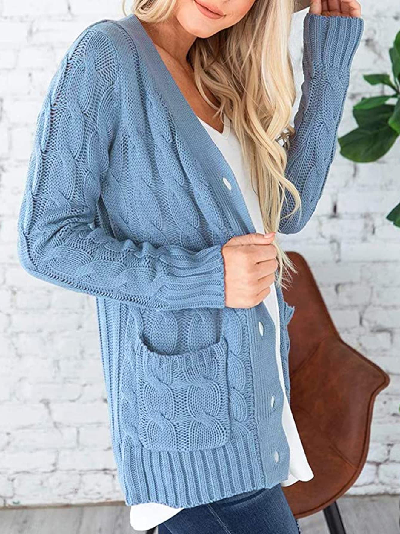 Cable-Knit Buttoned Cardigan with Pockets