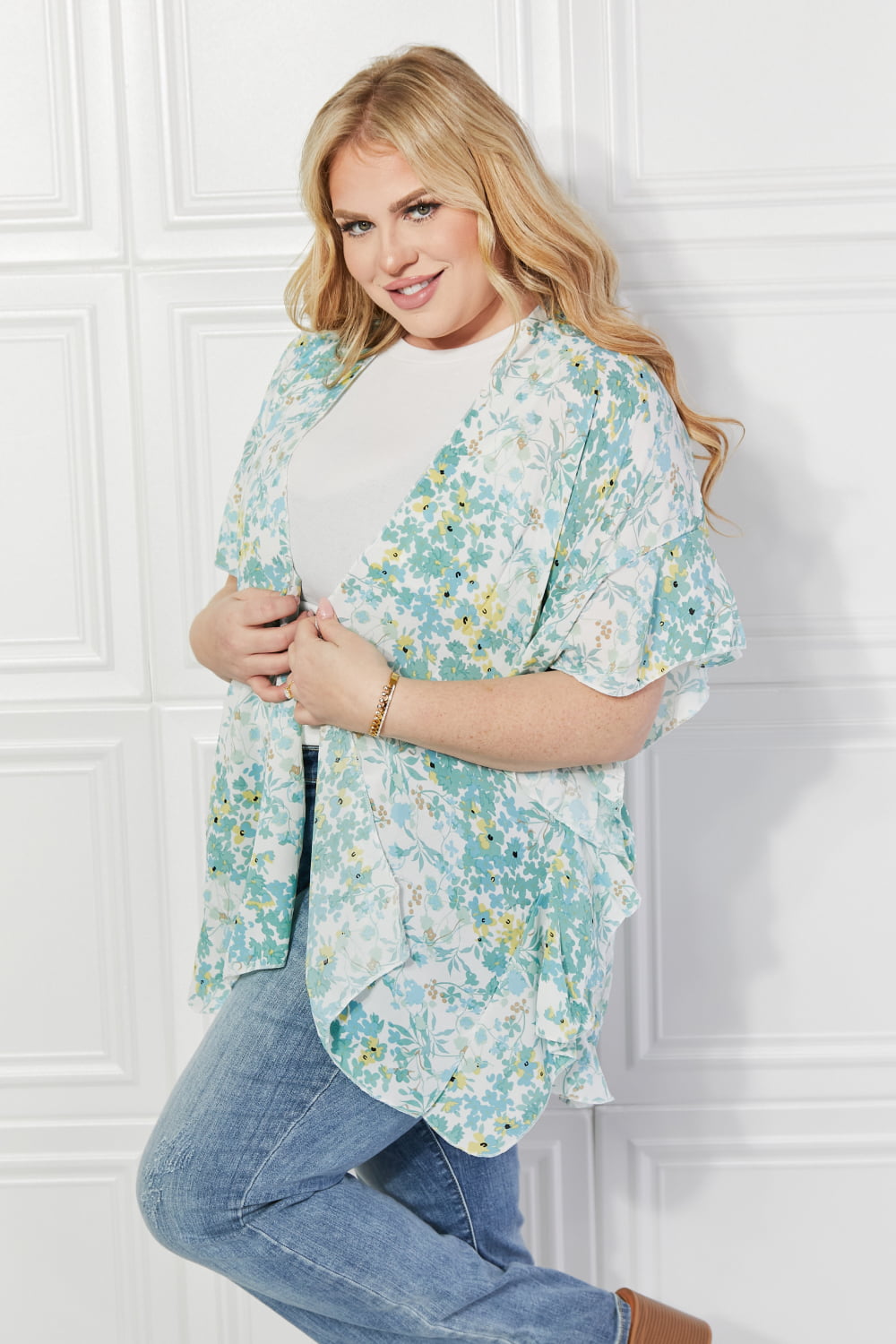 Justin Taylor Fields of Poppy Floral Kimono in Green