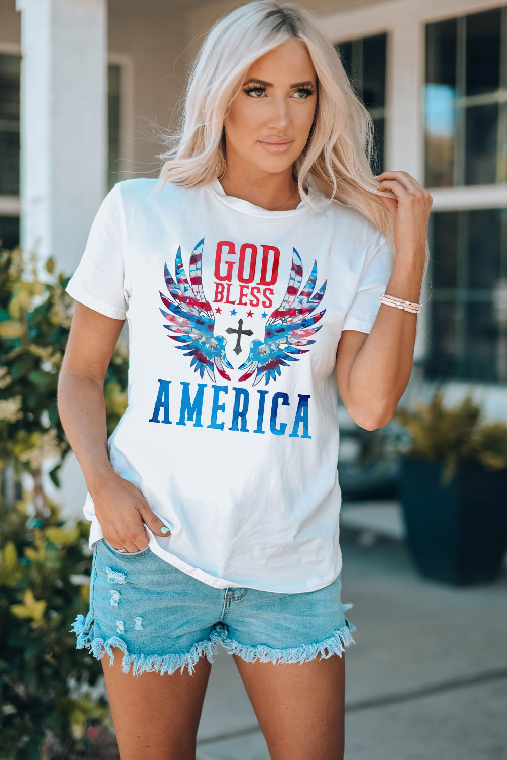 GOD BLESS AMERICA Cuffed Tee Shirt