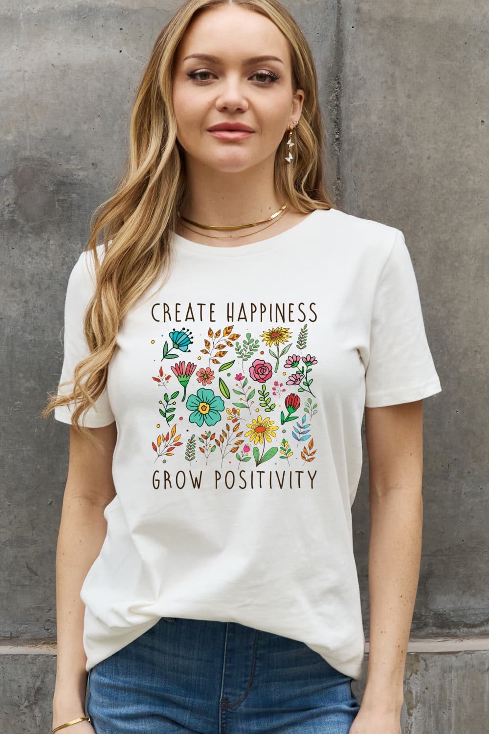 Simply Love Full Size CREATE HAPPINESS GROW POSITIVITY Graphic Cotton Tee