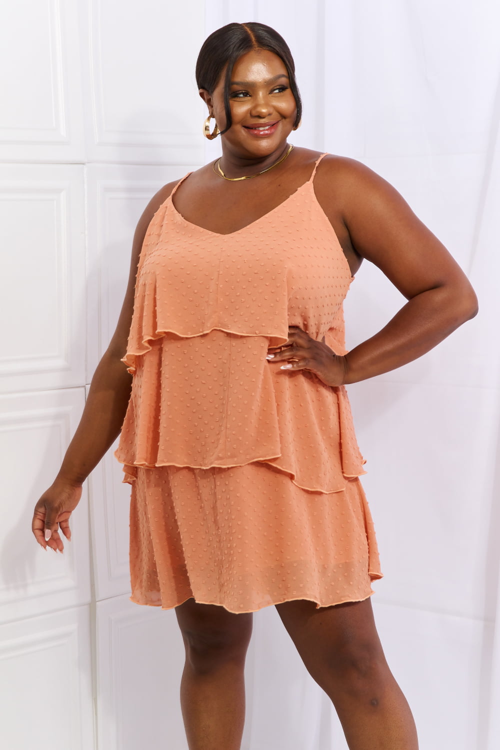 Culture Code By The River Full Size Cascade Ruffle Style Cami Dress in Sherbet