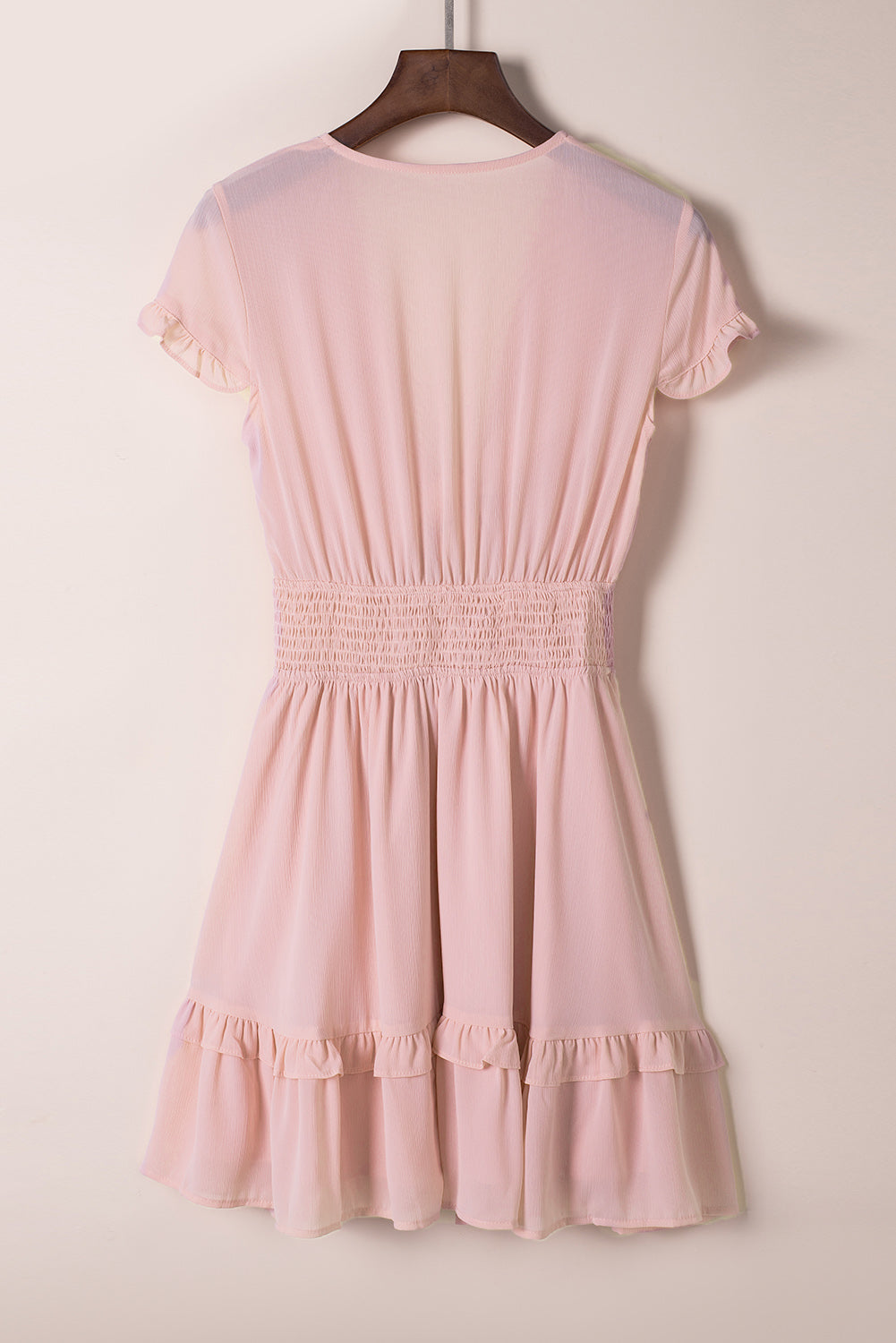 Smocked Waist Tied Ruffle Hem Dress